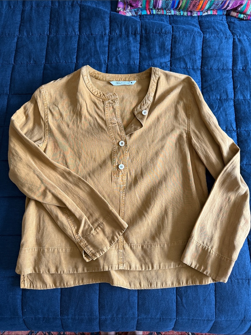 Zara womens terracotta Button-Front Long-Sleeve Top linen nwot